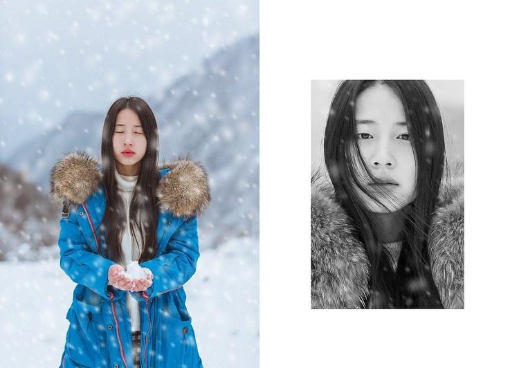 雪天长发美女鼻尖泛红美丽动人图片